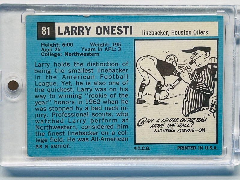 Photo 2 of 699586…vintage 1964 Larry Onesti card 81 in hard plastic case