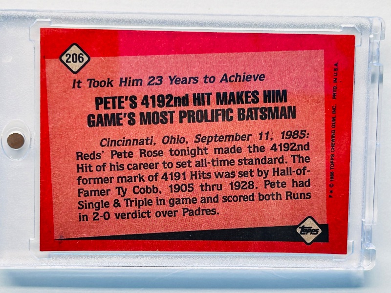 Photo 2 of 699590…Pete Rose record breaker card 206 in hard plastic case