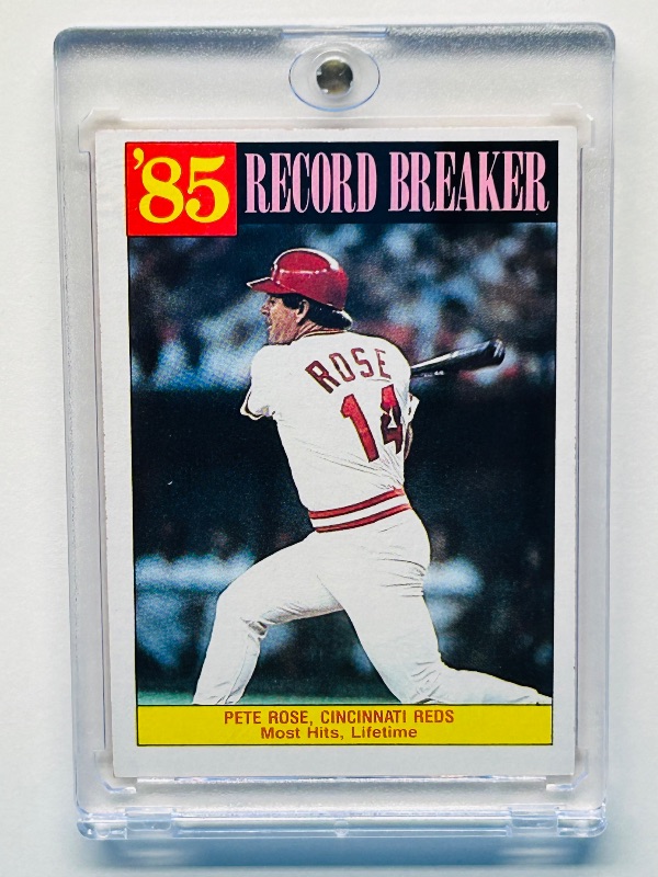 Photo 1 of 699590…Pete Rose record breaker card 206 in hard plastic case