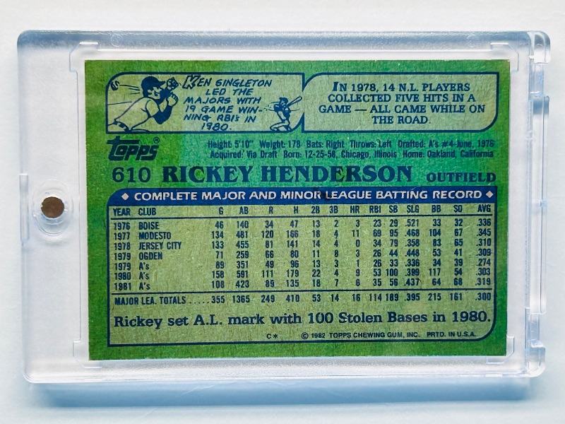 Photo 2 of 699595…Rickey  Henderson card 610 in hard plastic case 