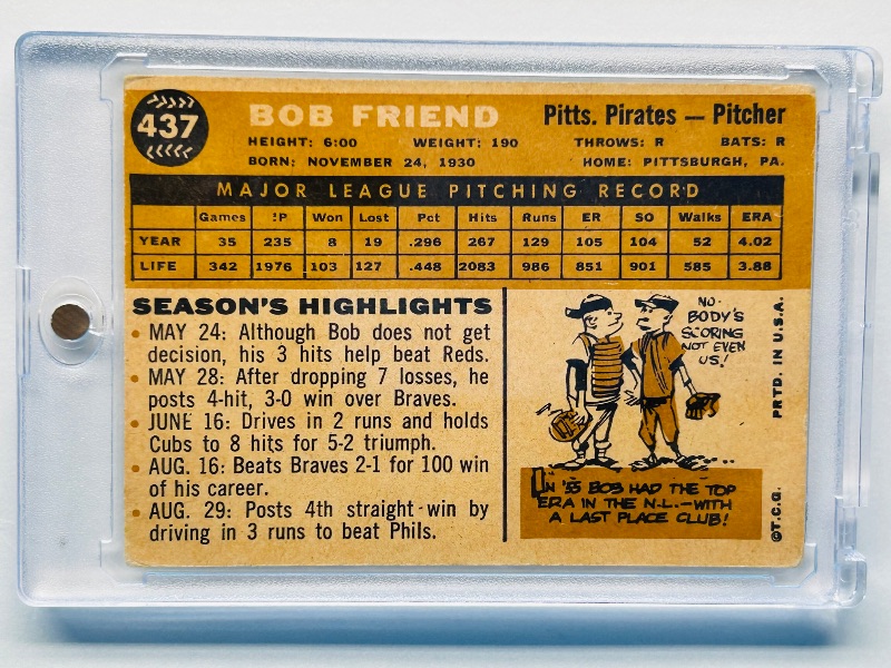 Photo 2 of 699597…vintage 1960 Bob Friend card 437 in hard plastic case