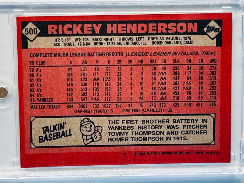 Photo 2 of 699604…Rickey Henderson card 500  in hard plastic case