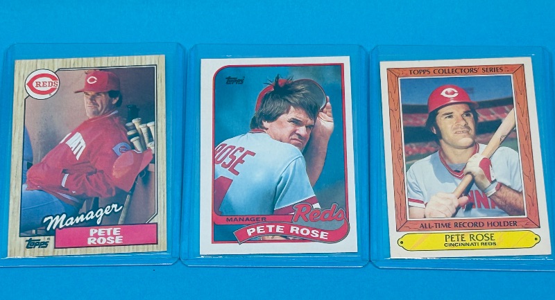 Photo 1 of 699606…3 Pete Rose cards in hard plastic sleeves 