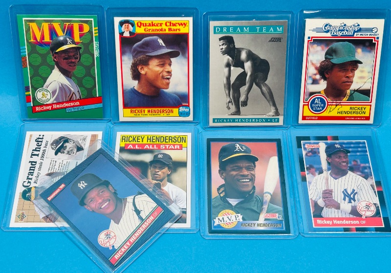 Photo 1 of 699608…9 Rickey Henderson cards in hard plastic sleeves 