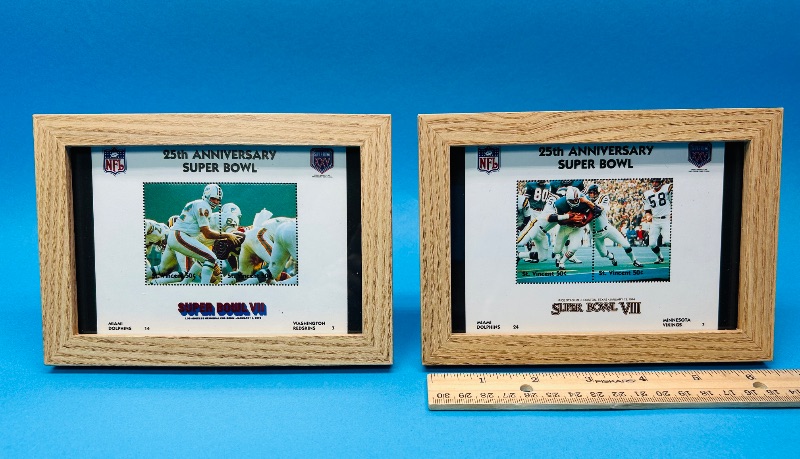 Photo 1 of 699639…2 framed jumbo 25th anniversary Super Bowl stamps 