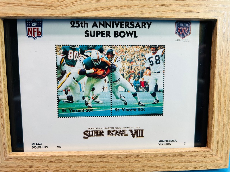 Photo 2 of 699639…2 framed jumbo 25th anniversary Super Bowl stamps 