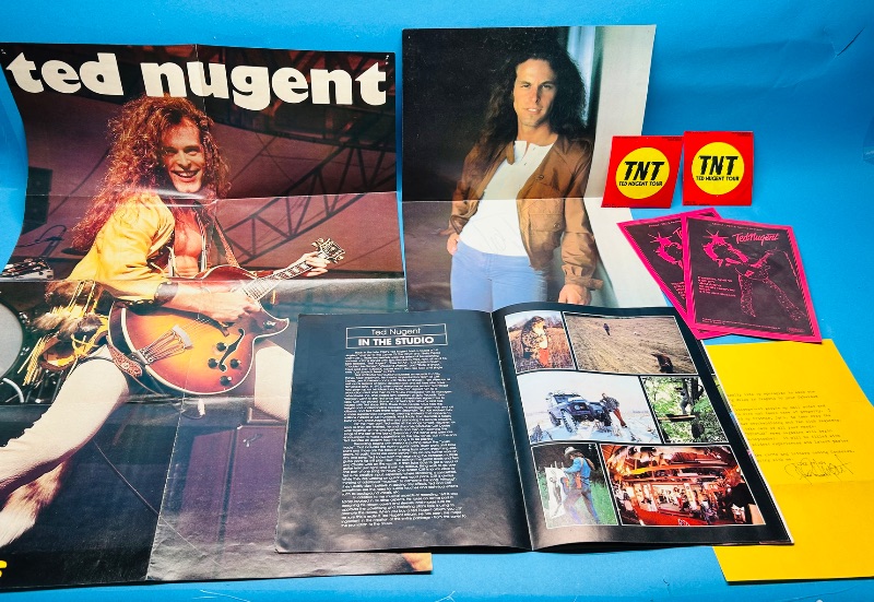 Photo 1 of 699643…vintage Ted Nugent fan club and posters- book has missing and loose pages-some damage 