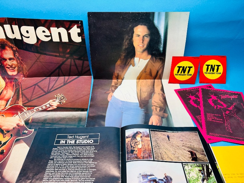 Photo 2 of 699643…vintage Ted Nugent fan club and posters- book has missing and loose pages-some damage 