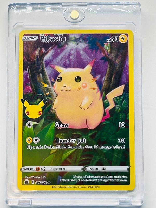 Photo 2 of 699659…Pokémon Holo 25th anniversary Pikachu card 005/025  in hard plastic case 