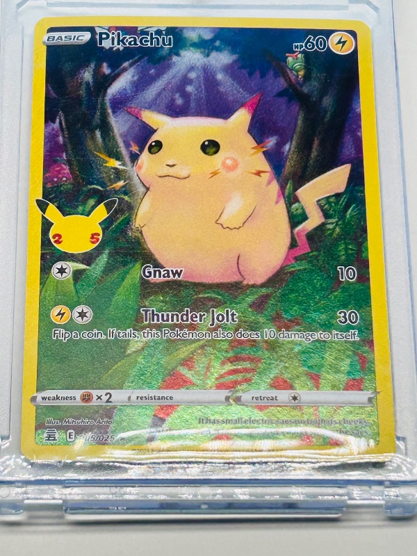 Photo 4 of 699659…Pokémon Holo 25th anniversary Pikachu card 005/025  in hard plastic case 