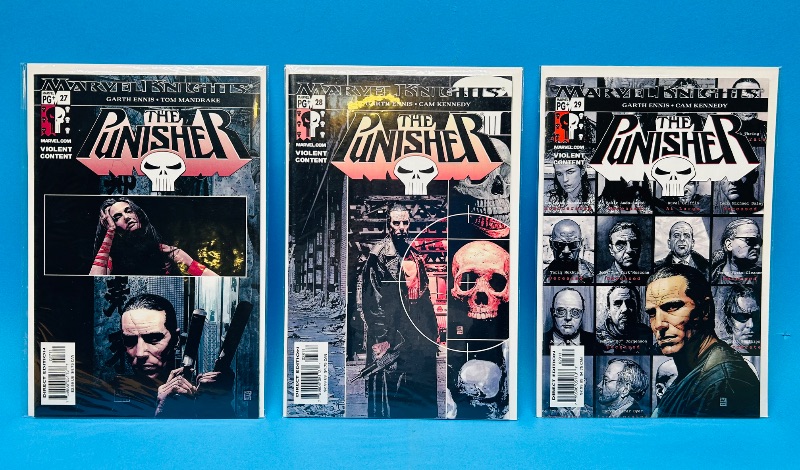 Photo 1 of 699744…3 punisher  comics in plastic sleeves #27,28,29