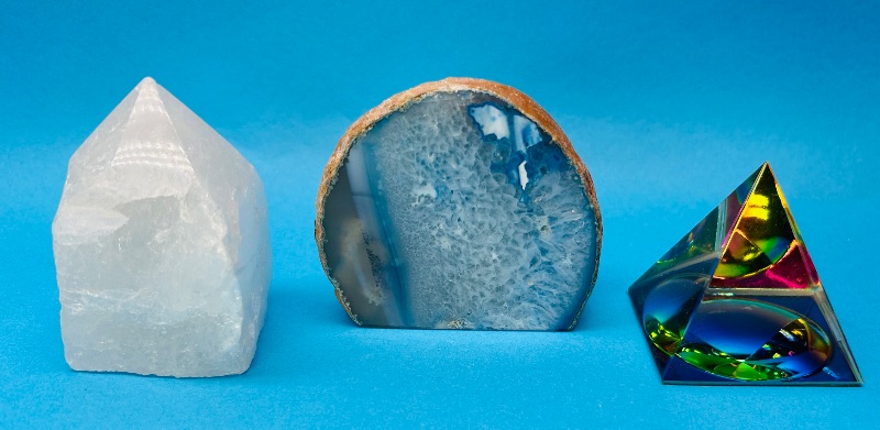 Photo 1 of 699757…agate base, crystal point, and acrylic pyramid 