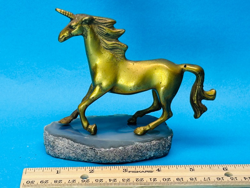 Photo 2 of 699794…5” solid brass horse figure on agate rock