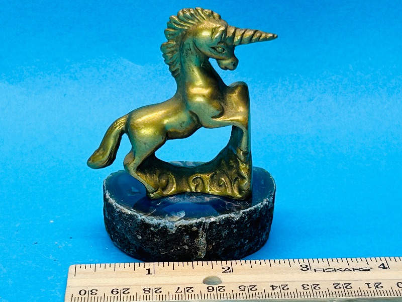 Photo 2 of 699795…3” solid brass unicorn figure on agate rock