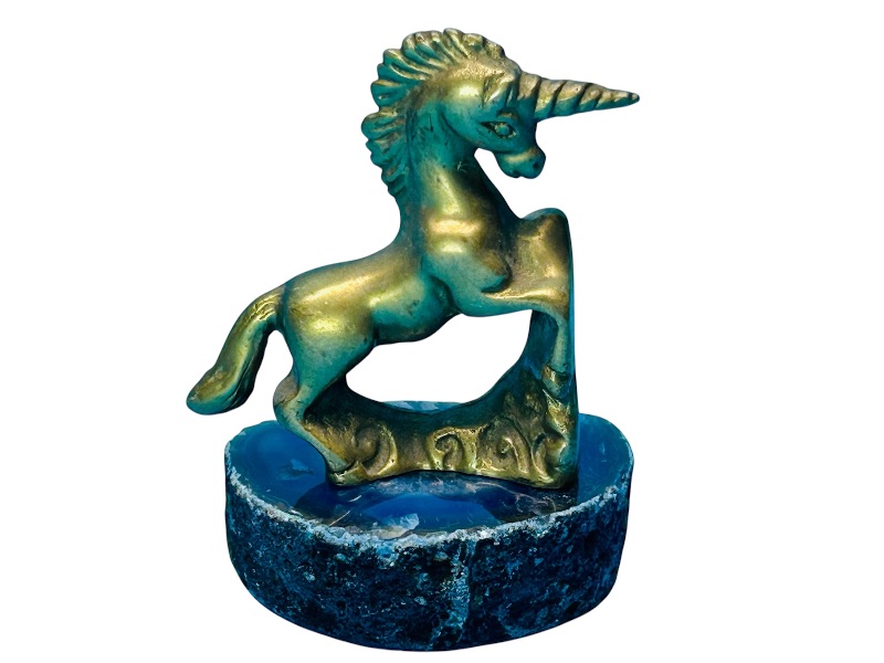 Photo 1 of 699795…3” solid brass unicorn figure on agate rock