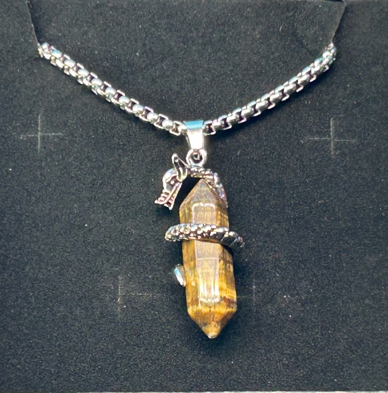 Photo 2 of 699796…polish rock/ crystal dragon pendant on 20” chain in gift box 