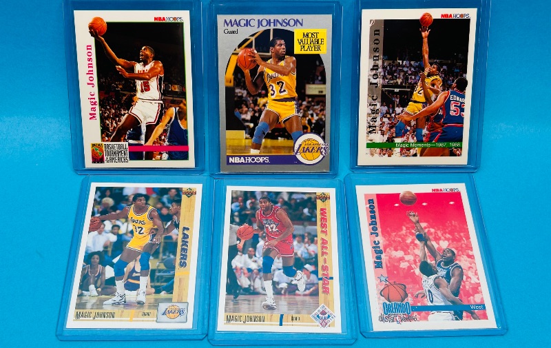 Photo 1 of 699814…6 Magic  Johnson cards  in hard plastic sleeves 