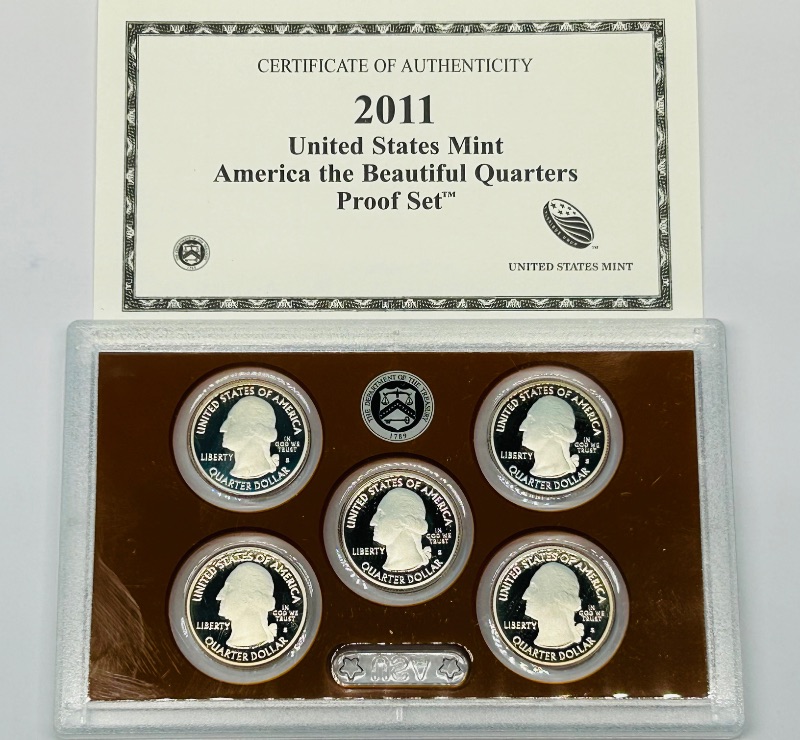 Photo 1 of 699819…2011 uncirculated America the Beautiful Quarters proof set with COA in case