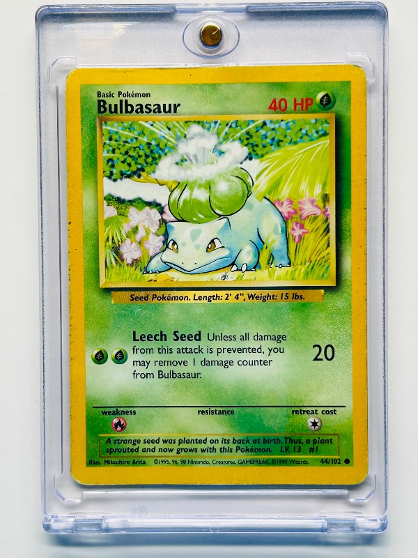 Photo 1 of 699830… Pokémon Bulbasaur card 44/102  in hard plastic case