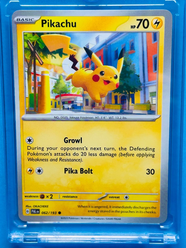 Photo 1 of 699831… Pokémon pikachu card 062/193  in hard plastic case