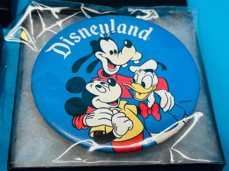 Photo 2 of 699837…2 vintage amusement park pins in gift boxes- Disneyland and Magic Mountain- shows wear from age