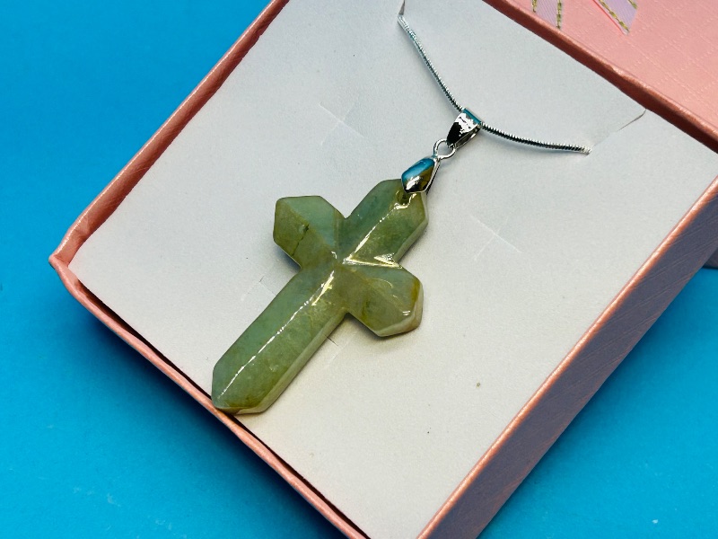 Photo 1 of 699904… polished rock cross pendant on 20” chain in gift box