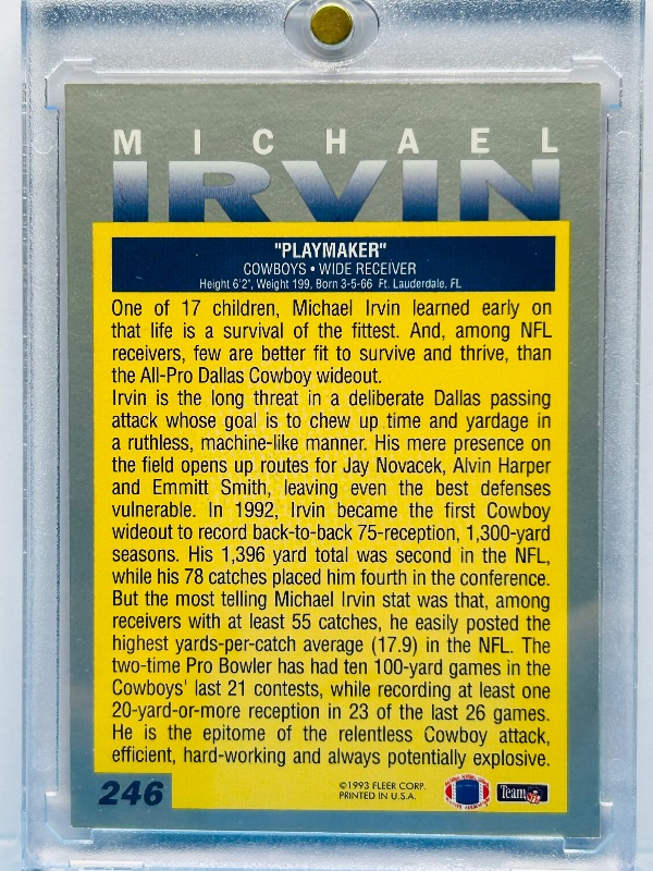 Photo 1 of 699952…Michael Irvin Playmaker card 246  in hard plastic case 