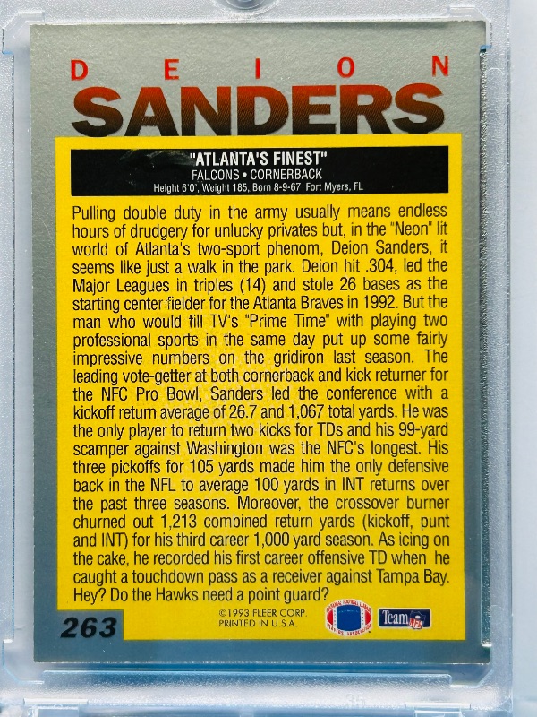 Photo 1 of 699953…Deion Sanders Atlanta’s Finest card 263  in hard plastic case 