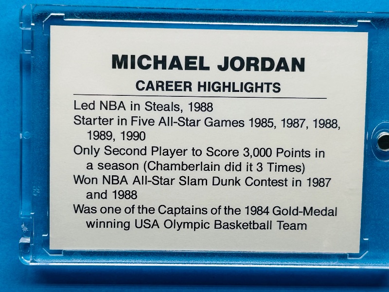 Photo 1 of 699975…Michael Jordan career highlights card  in hard plastic case