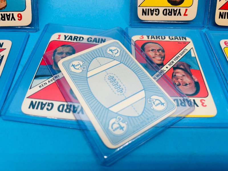 Photo 1 of 699976…8 vintage yard gain/loss football cards in hard plastic sleeves 