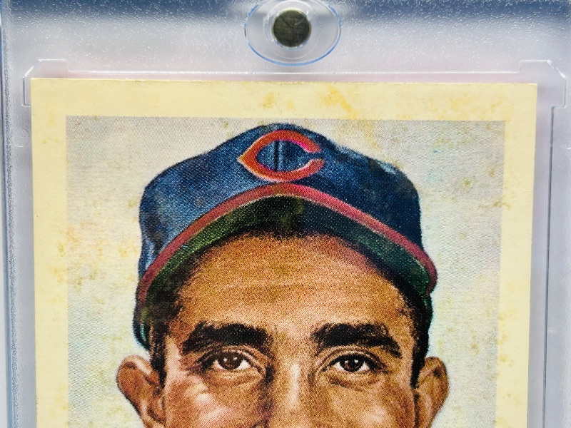 Photo 1 of 699985…reprint Harry Simpson card with condition issues-stains in hard plastic case