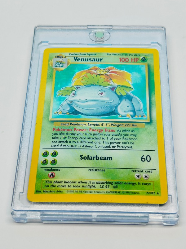 Photo 1 of 699987…Pokémon holo Venusaur card in hard plastic case