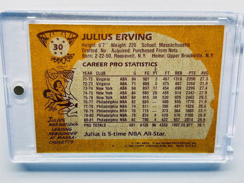 Photo 1 of 699990…vintage Julius Erving card 30 in hard plastic case