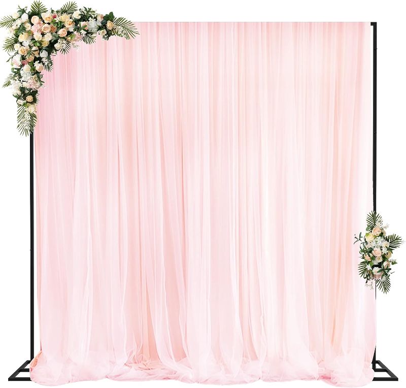 Photo 1 of Fomcet 10FT x 10FT Backdrop Stand Heavy Duty with Base, Black Portable Adjustable Pipe and Drape Backdrop Stand Kit, Square Metal Arch Party Frame for Wedding Birthday Parties Banquet Decorations
