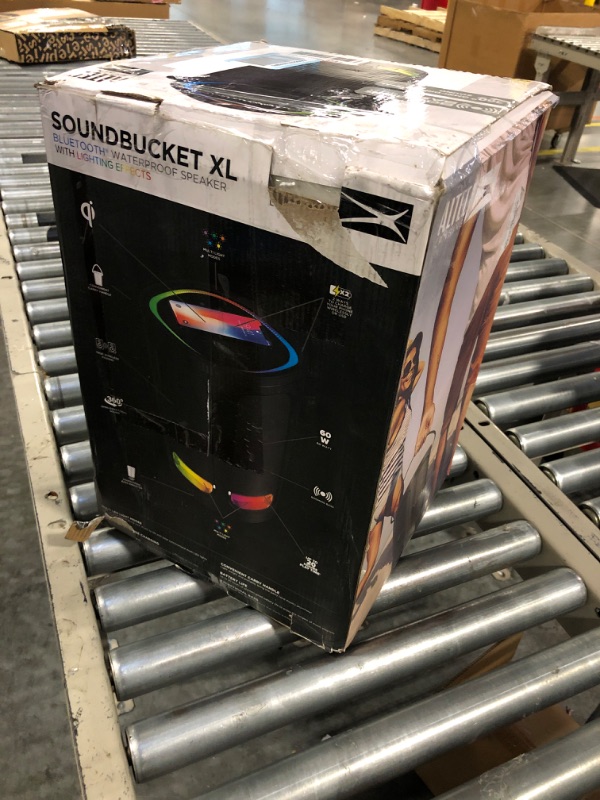 Photo 2 of Altec Lansing Soundbucket XL - Waterproof Bluetooth Speaker with Customizable LED Lights, Qi Wireless Charging, 20 Hours Playtime & 100 Foot Range
***No charging cord***
