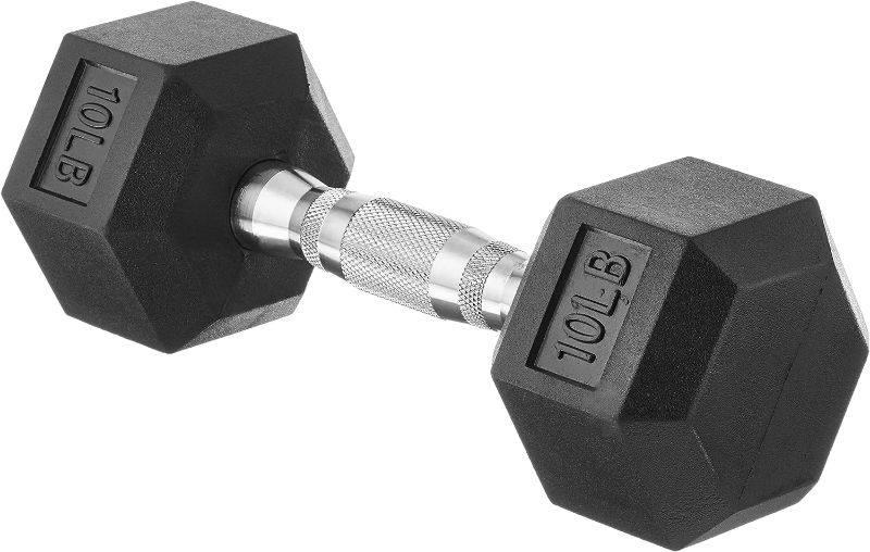 Photo 1 of Amazon Basics Rubber Encased Exercise & Fitness Hex Dumbbell, Hand Weight For Strength Training 10lbs

