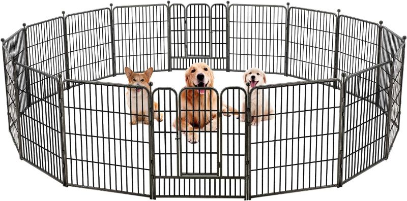 Photo 1 of Avocahom Metal Dog Playpen 16 Panel Dog Pen 32Inch Height Exercise Pen w/2 Doors for Small/Medium Dogs Outdoor Indoor RV Yard w/36 Floor Protectors & 8 Straps, Black
