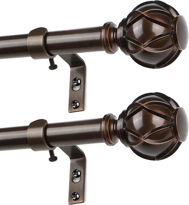 Photo 1 of HOTOZON 2 Pack Curtain Rods 48 to 86 Inches(4-7.2ft), 3/4 Inch Antique Bronze Window Rods for window 36 to 82 Inches(3-6.8ft), Single Drapery Rod with Finials