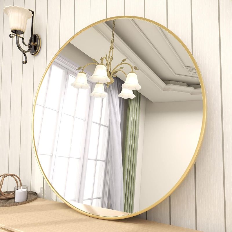 Photo 1 of 24 Inch Round Mirror, Gold Metal Frame Circle Mirror, Wall Mirror for Entryway, Bathroom, Vanity, Living Room, Gold Circle Mirror