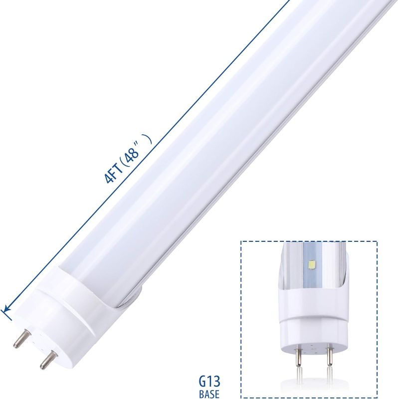 Photo 1 of 4FT Led Light Tube, 22W (60W Equivalent), 2640 Lumens, Frosted Cover,Daylight White 5000K, T8 Ballast Bypass Required, Dual-End Powered, AC 90-277V
***Slightly dented on one end***