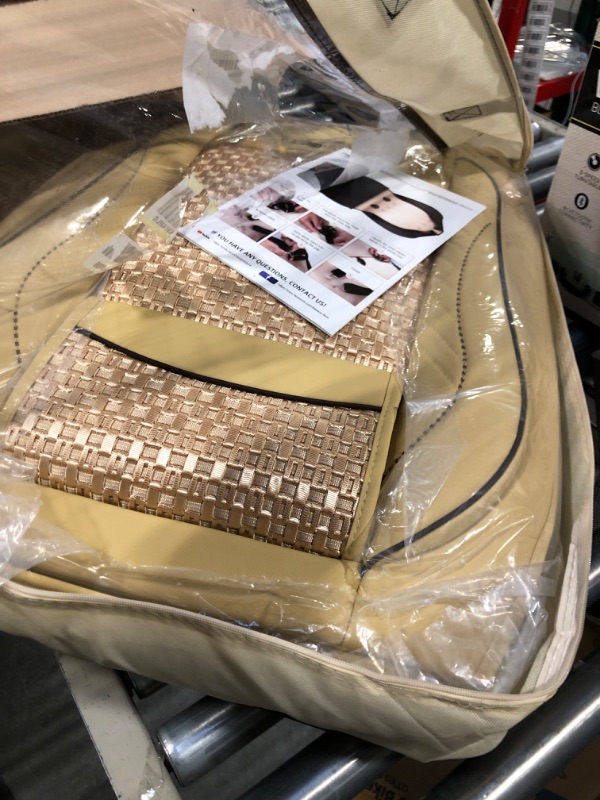 Photo 1 of FREESOO Car Seat Covers Full Set, Leather Seat Cover Breathable Automotive Cushion Accessories with Lumbar Support Universal Fit 5 Passenger Vehicle (Beige 9) Full Set A-Beige 9
