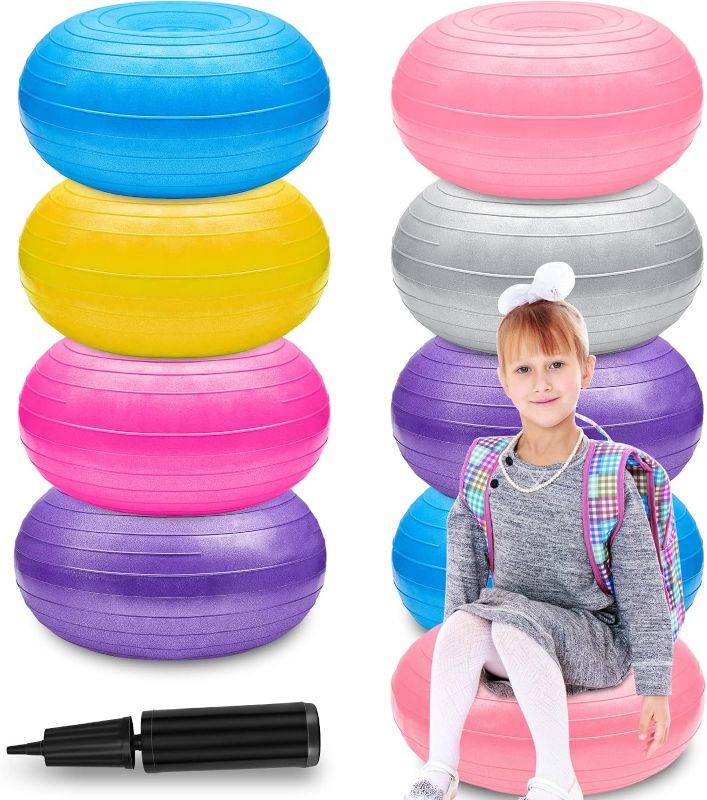 Photo 1 of 8 Pcs Flexible Seating for Classroom Elementary Yoga Ball Chairs for Kids Inflatable Yoga Ball Office Chair Stability Balance Trainer with Black Inflator for Student Desk Chairs
