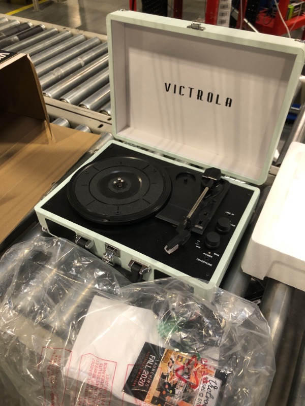 Photo 3 of Victrola Vintage 3-Speed Bluetooth Portable Suitcase Record Player with Built-in Speakers | Upgraded Turntable Audio Sound| Includes Extra Stylus | Mint (VSC-550BT-HOM) Hint of Mint Record Player