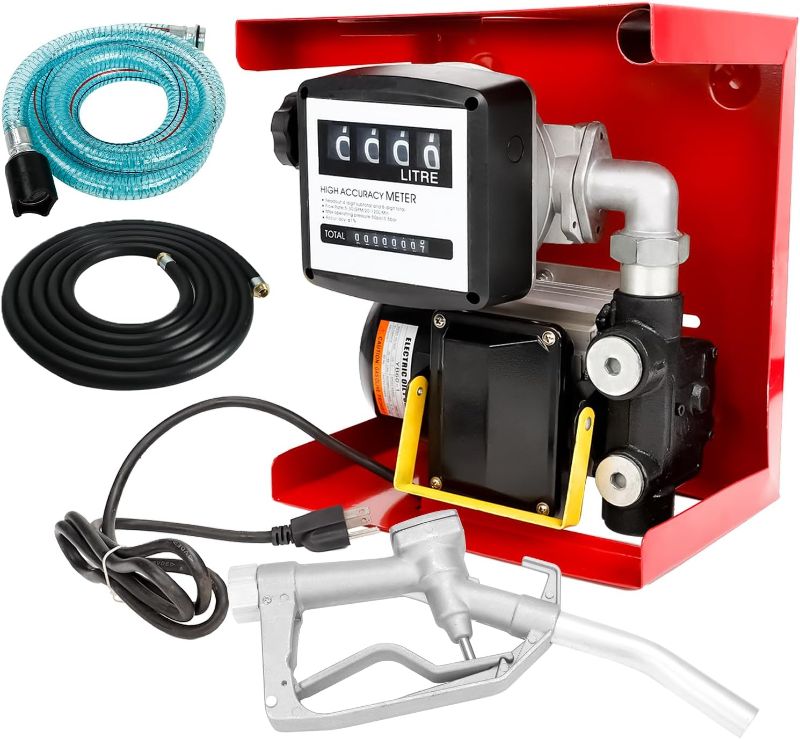 Photo 1 of 110 Volt 550W Electric Diesel Oil Fuel Transfer Pump Self Priming Display Meter with 13' ft Hose & Fuel Nozzle Kit