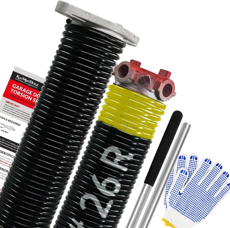 Photo 1 of Pair of 1.5" Garage Door Torsion Springs Set with Non-Slip Winding Bars & Gloves, High Quality Precision Electrophoresis Black Coated for Replacement, (1.5" x 17.2'')