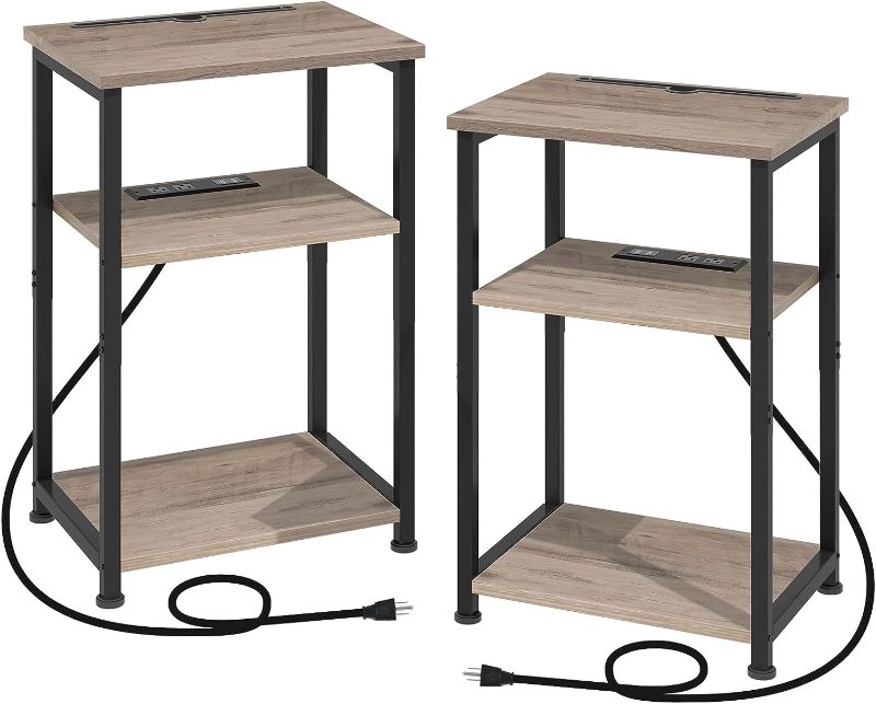 Photo 1 of AMHANCIBLE Nightstands Set of 2, Small Side Table with Charging Station Phone Holder, End Tables Living Room with USB Ports & Outlets, Bedside Tables for Bedroom, HET033GY
