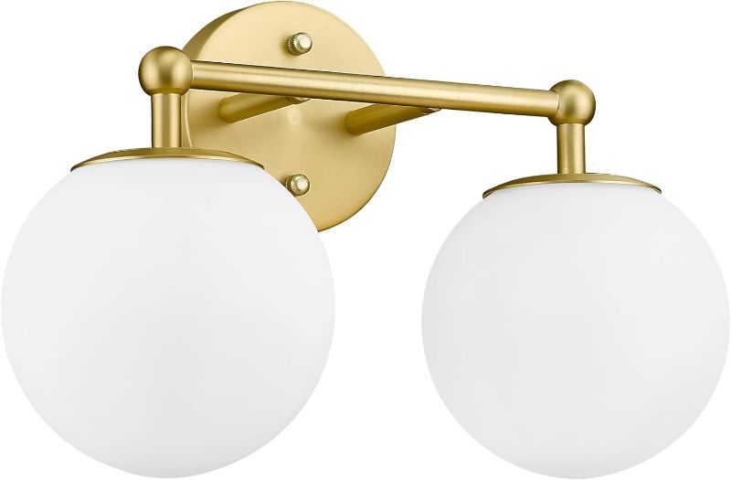 Photo 1 of AKEZON Gold Bathroom Light Fixtures, 2-Light Vanity Lights Over Mirror Wall Sconce with White Etched Glass Globe, KW-7308-