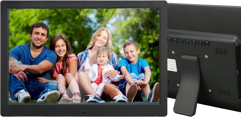 Photo 1 of Digital Photo Frame, 13 Inch 1280x800 LCD HD Disply, Support Calendar Clock Alarm Function, Smart Electronic Picture Frame with Remote Control, Grandparents(Black)
***Stock photo shows a similar product, not exact***