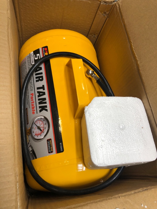 Photo 3 of Performance Tool W10005 Hi-viz 5-Gallon Horizontal Portable Air Tank With Tire Air Chuck , Yellow 5-Gallon Tank