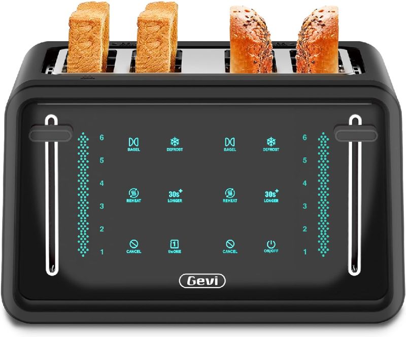 Photo 1 of Gevi Toaster 4 Slice,Led Display Touchscreen Bagel Toaster with Dual Control Panels of Bagel/Reheat/Defrost/Cancel/Toasting One Slice/Longer Function,6 Shade Setting